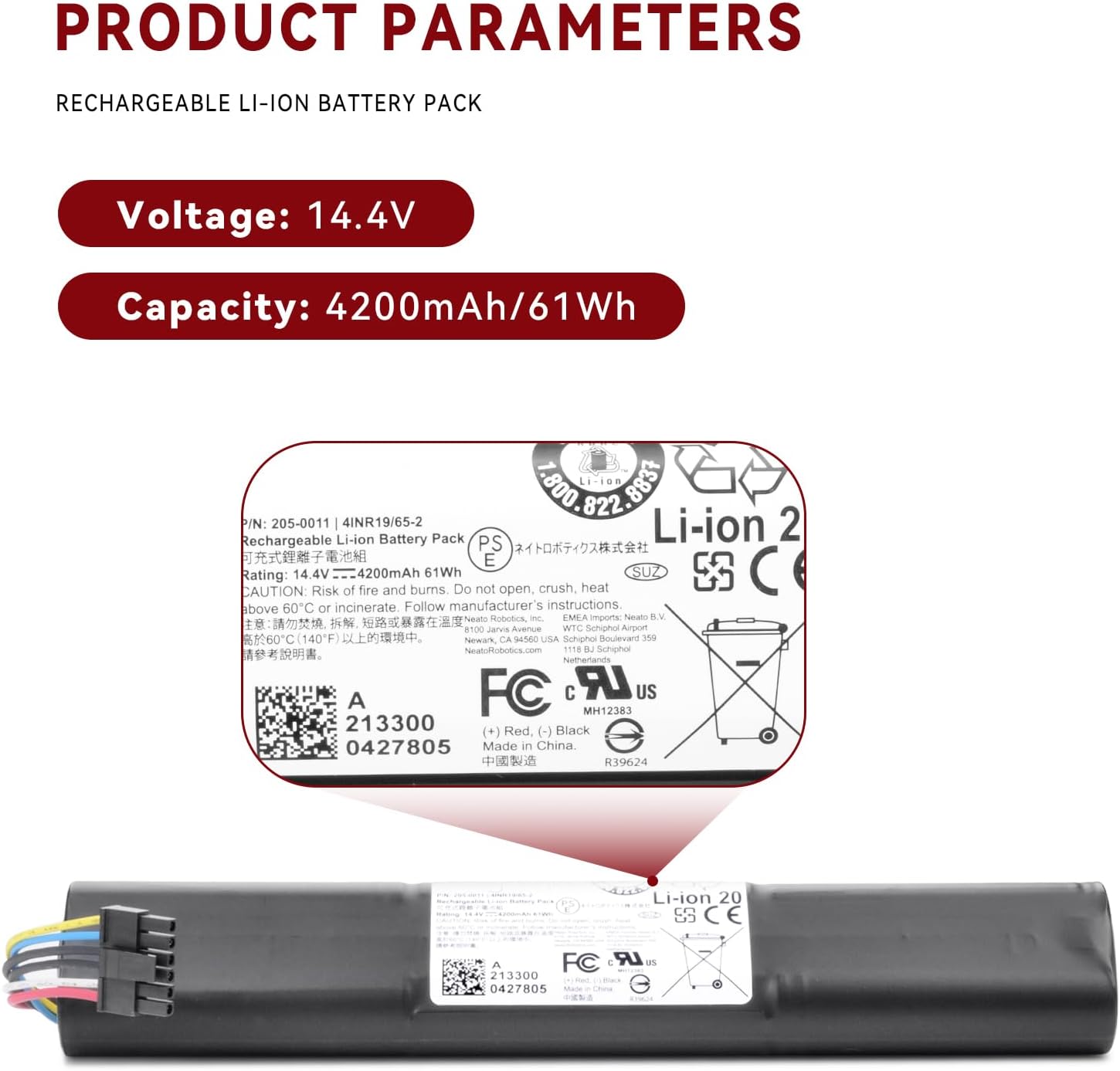 4200mAh Battery Replacement for Neato D7 D6 D5 D4 D3 Series Robotic Vacuum Cleaner D3+ D301 D303 D5+ D502 D503 D701 D702 D703 D705, P/N: 205-0011 205-0013 205-0028 945-0225 945-0266 905-0496 905-0249