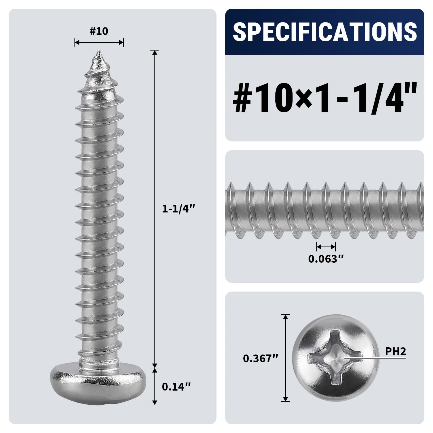 Stainless Steel Self-Tapping Screws - 100 Pack -2 Stainless Steel Self-Tapping Screws - 100 Pack -2