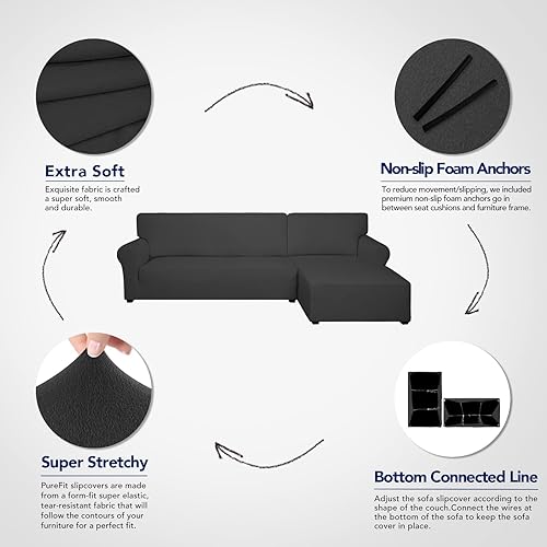 Miniatura 4 de PureFit - Fundas superelásticas para sofá modular en L, 2 fundas de elastano antideslizantes con borde elástico, ideal para niños y mascotas (Sofá