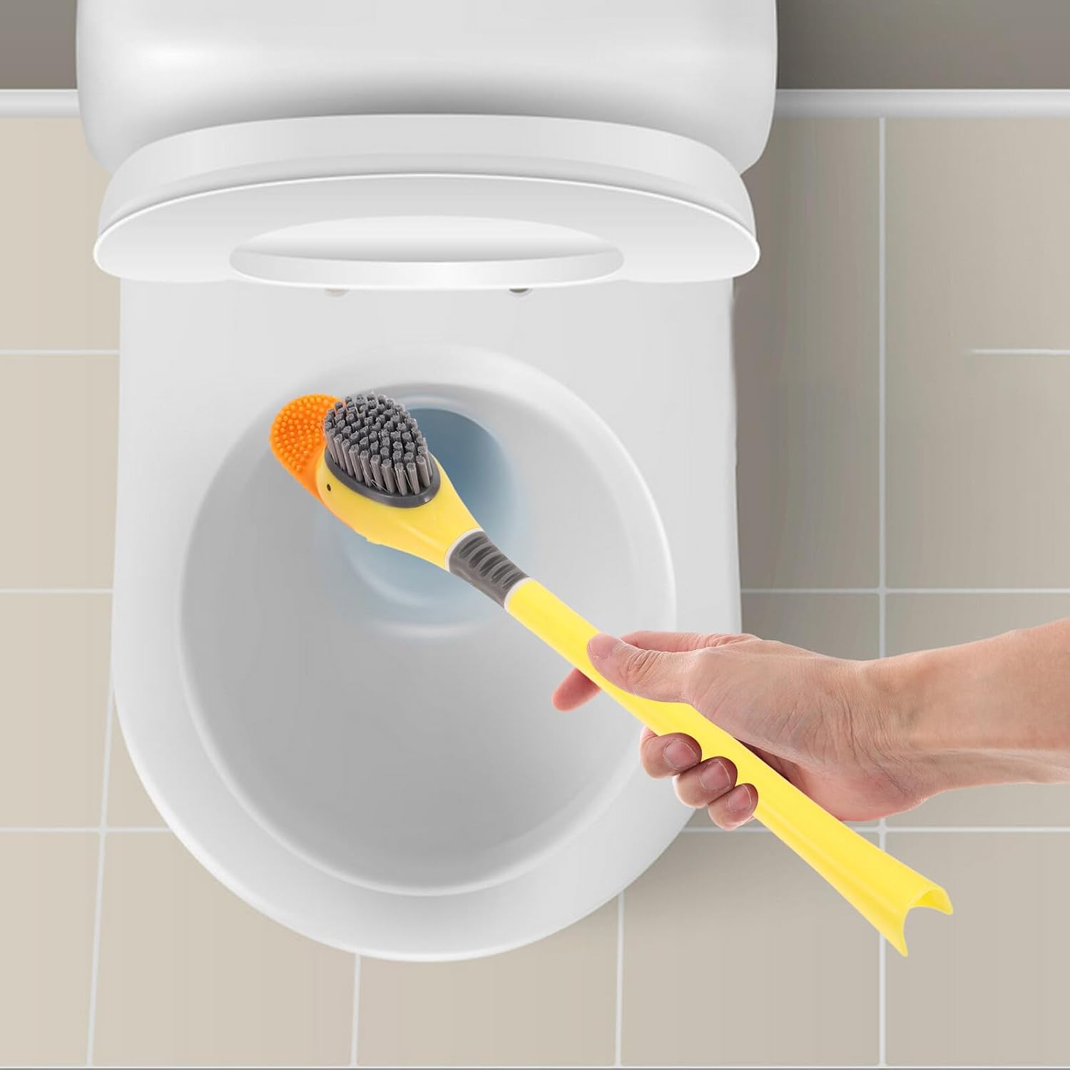 2 Pack Silicone Toilet Brush Set with Holder, Duck Shape image 4