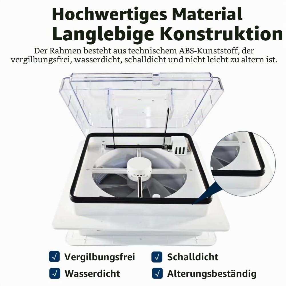 ZOIZ 12V Wohnmobil Dachventilator 360 mm, RV Dachlüfter mit transparentem Deckel, Fernbedienung, reversibel Abluft & Zuluft, extrem leise für Wohnwagen Camper, UV-beständig