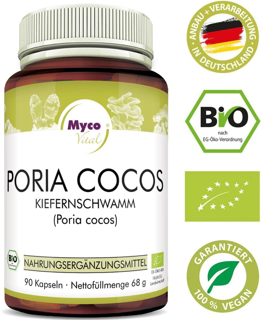 Poria Cocos Pilzpulver-Kapseln | Superfood vegan | 90 Pilzpulver-Kapseln je 750mg Pulver