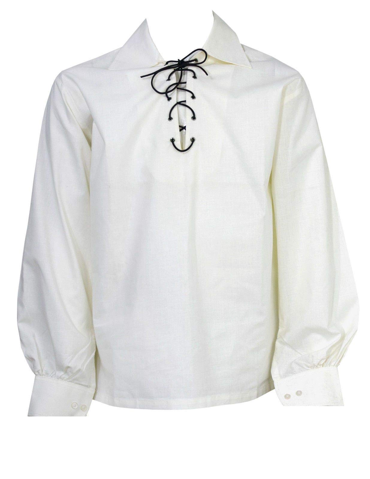 Z&N PRODUCTS White Scottish Highland Jacobite Jacobean Ghillie Kilt Shirt (2XL)