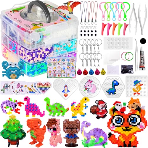 UCAMP Juego de Cuentas para Planchar,11500 Abalorios Fusibles(5mm),Beads Kit Completo con un Caja de Almacenamiento,Cuentas de Hierro Fusibles,DIY Manualidad con Papel de Planchado y Otros Accesorios