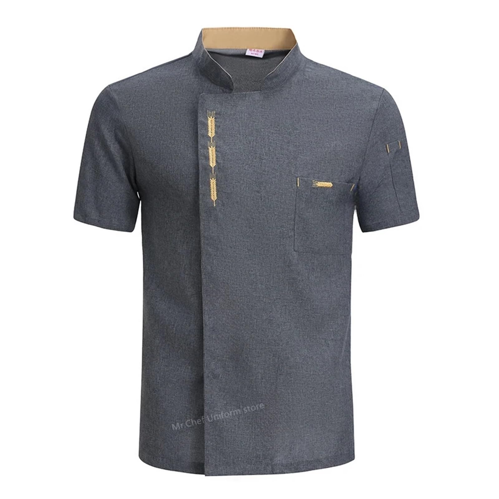 Giacca da Cuoco Estiva da Uomo, Manica Corta, Uniforme Nera, Grembiule da Cuoco, Abbigliamento da Lavoro, Pantaloncini da Cuoco Traspiranti, per Ristorante e Cucina (Corta Grigia,