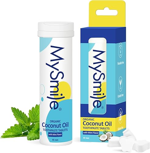 MySmile Tabletas de pasta de dientes Nano hidroxiapatita, sin flúor, aceite de coco orgánico pastillas de enjuague bucal de viaje, remineraliza y