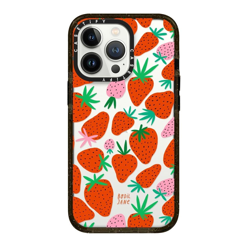 Coque iPhone 13 Pro CASETiFY transparente noire motif fraises - 8