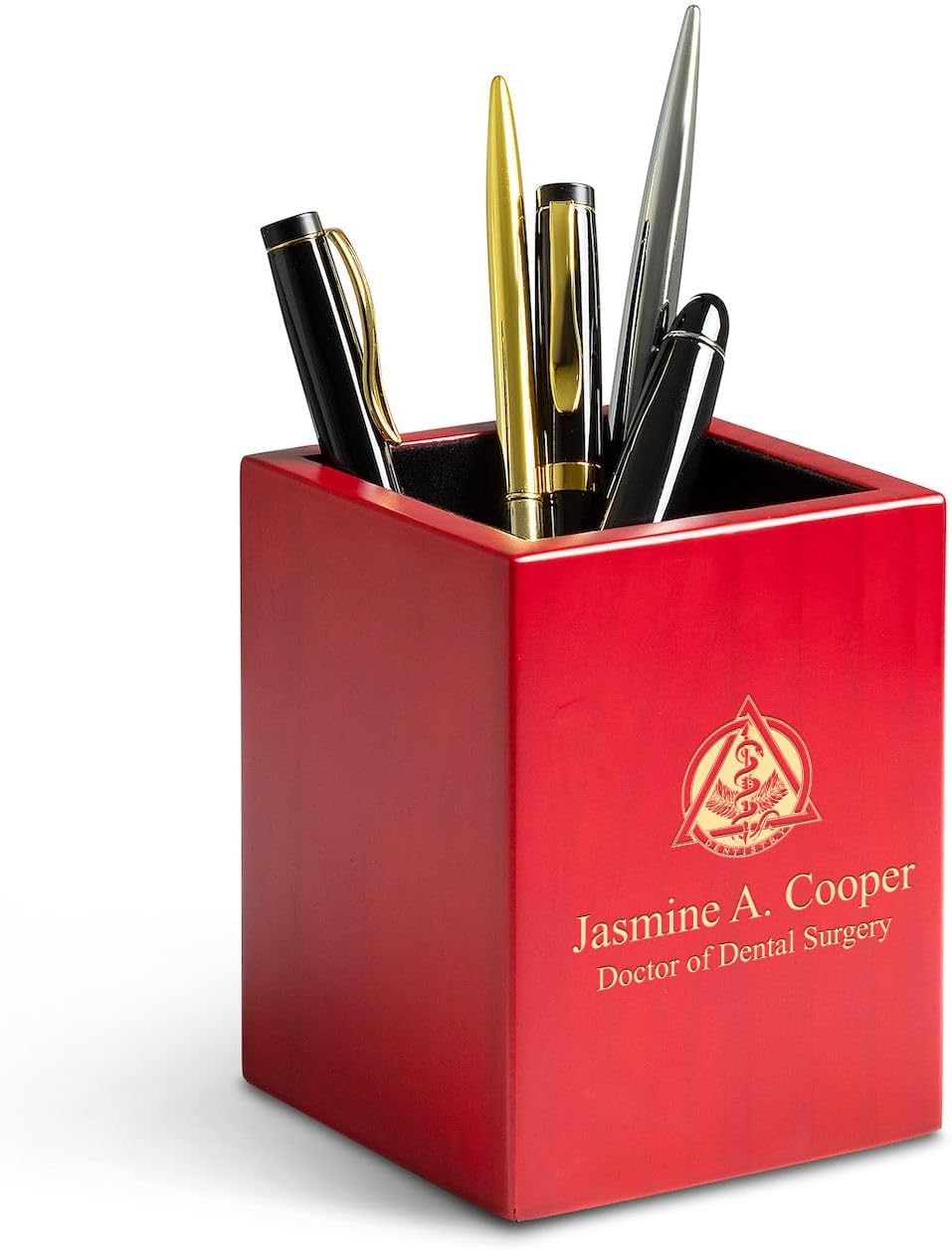 Executive Gift Shoppe | Rose Finished Wood Dentist Theme Personalized Pen and Pencil Cup