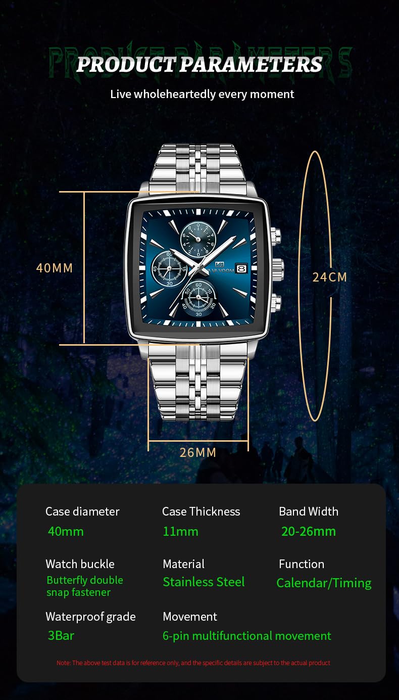 FANMIS Reloj cronógrafo cuadrado de acero inoxidable para hombre