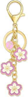 Cute Initial Letter Flower Keychain Flower Charms for Women Cherry blossom Bag Charms for Handbag Backpack