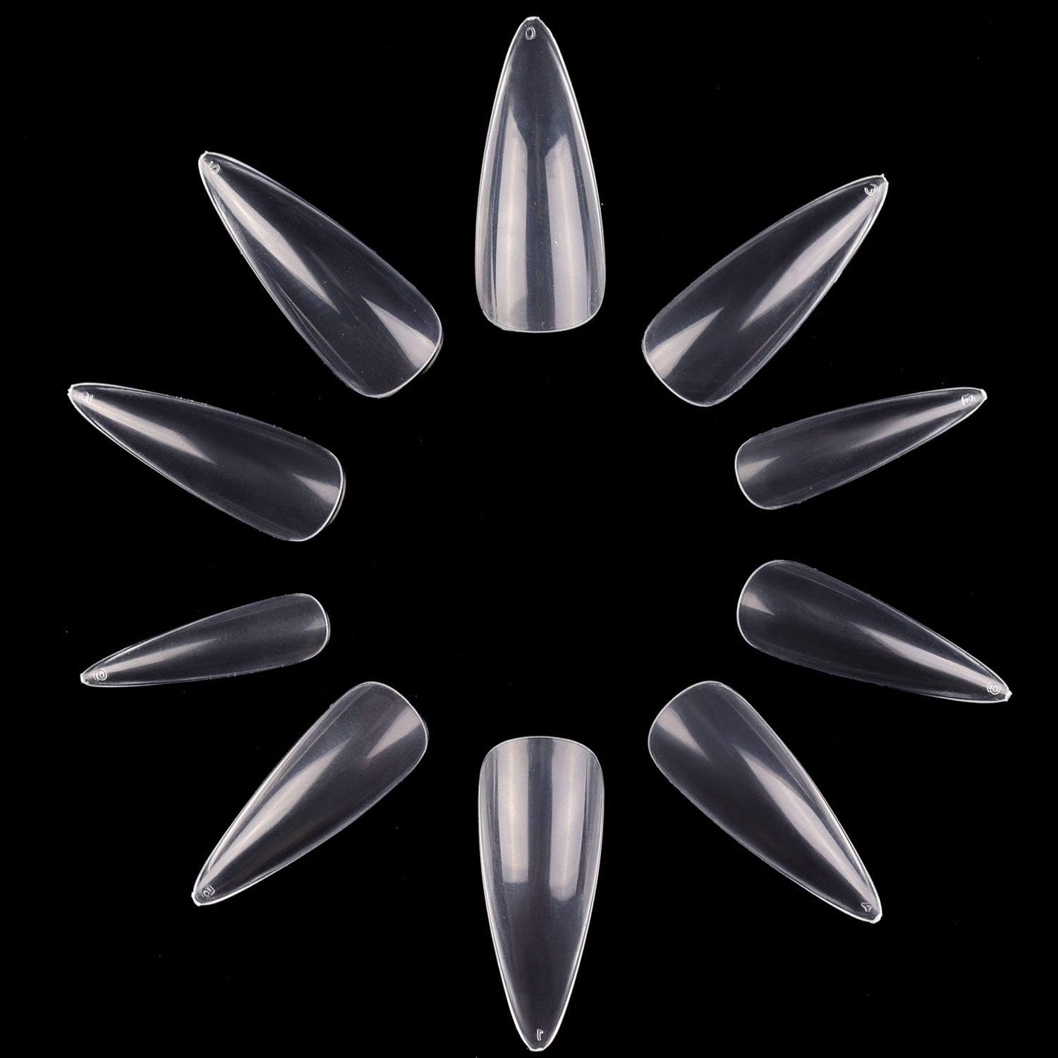 Makartt Long Almond Nail Tips, 500Pcs 10 Sizes Full Cover Clear False Nails, for Gel Extensions & DIY Press on Nails