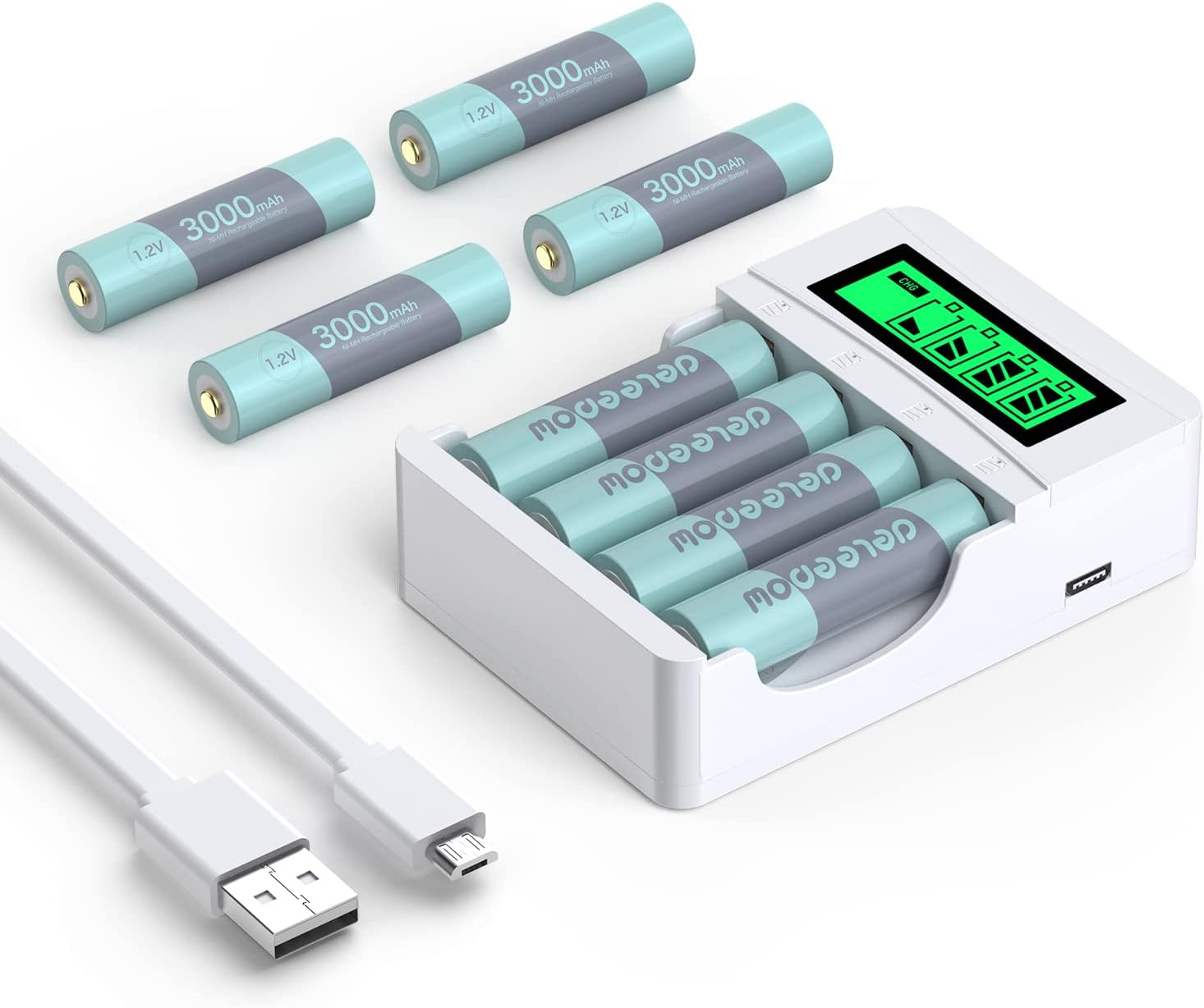 Deleepow 8 Pack Rechargeable AA Batteries 3000mAh, High