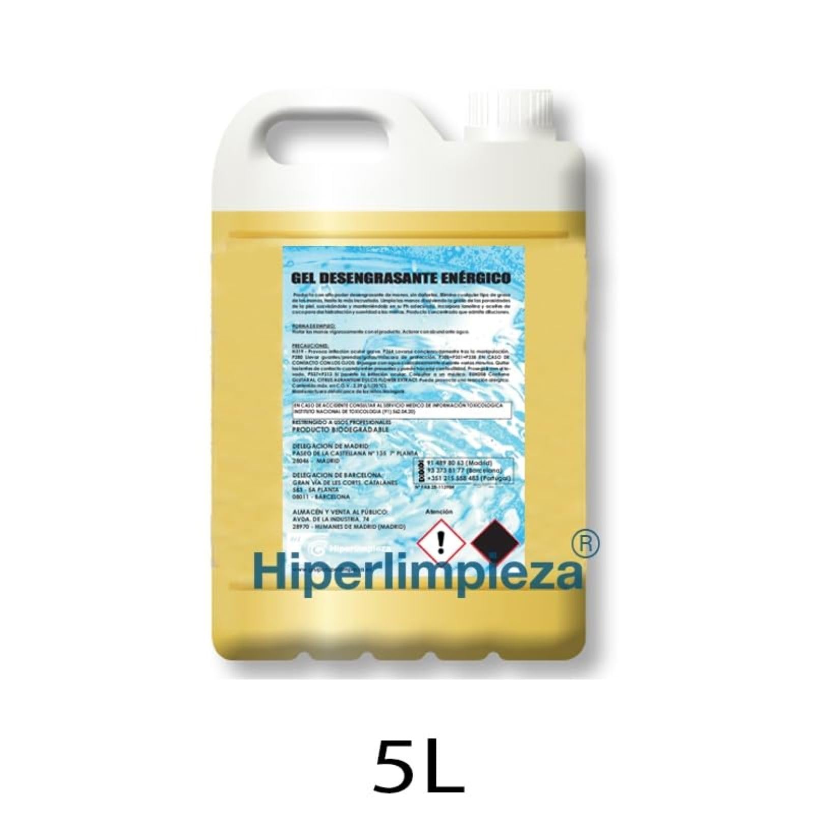 Hiperlimpieza - Gel desengrasante manos mecánicos 5L | Alta Concentración con Lanolina y Aceite de Coco, Jabón Industrial Elimina Grasa Incrustada, Hidratante pH equilibrado uso profesional