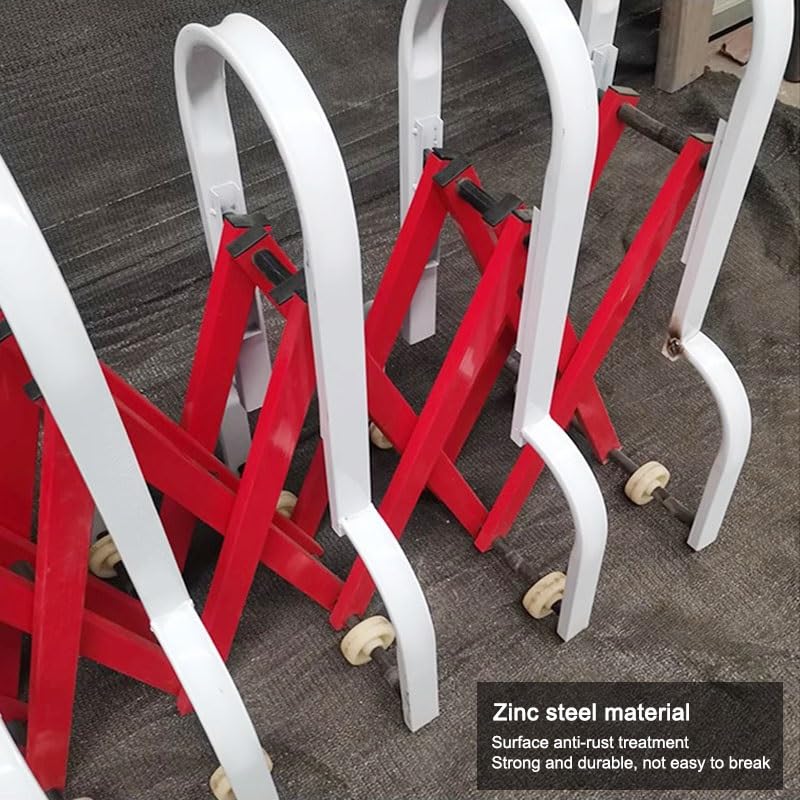 Ausziehbare, einziehbare Faltbarrikade • Mobile Sicherheitsbarriere mit Rädern, Verkehrssicherung, Einfahrtstor für Baustellen und Aufzüge, Gelb/Schwarz, 5 x 0,85