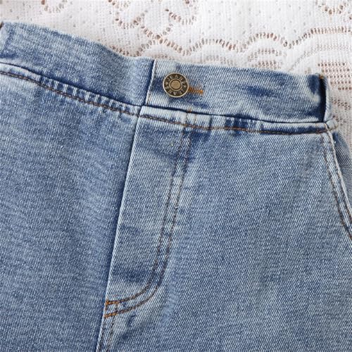Baby Girls Jeans Denim Butterfly Embroidery Elastic Wasit Wide Leg Baggy Pants Kids Little Cowgirl Clothes 1-8 Years4