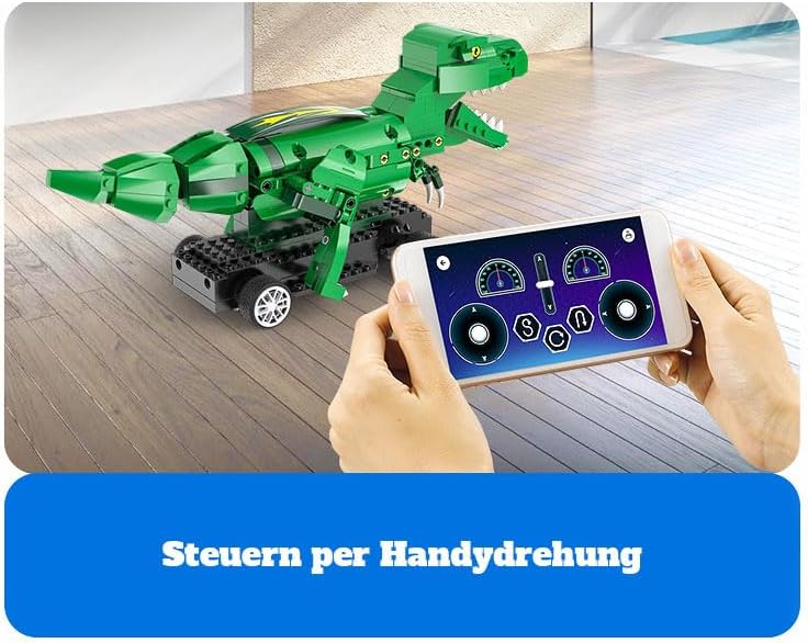 App interface showing joystick controls for the dinosaur model