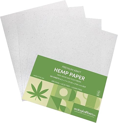 Colección de papel kraft de cáñamo premium, 8.5" x 11", paquete de 100 por Ecological Fibers