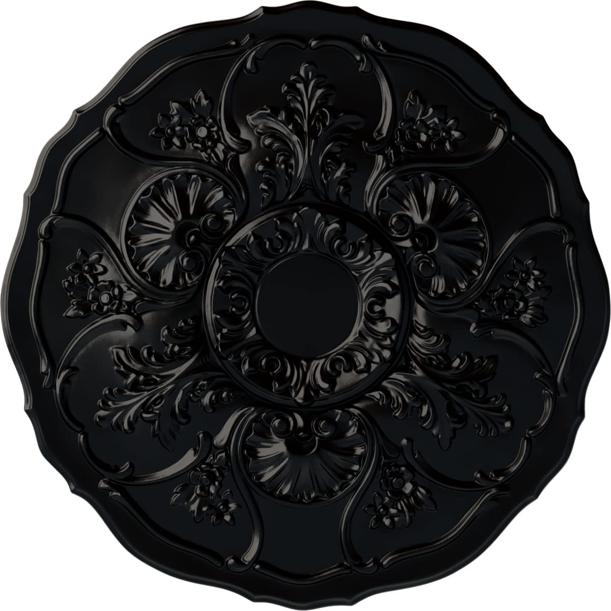 Ekena Millwork CM22CNBLF Cornelia Ceiling Medallion, 22 1/2 OD x 1 1/2 P, Jet Black