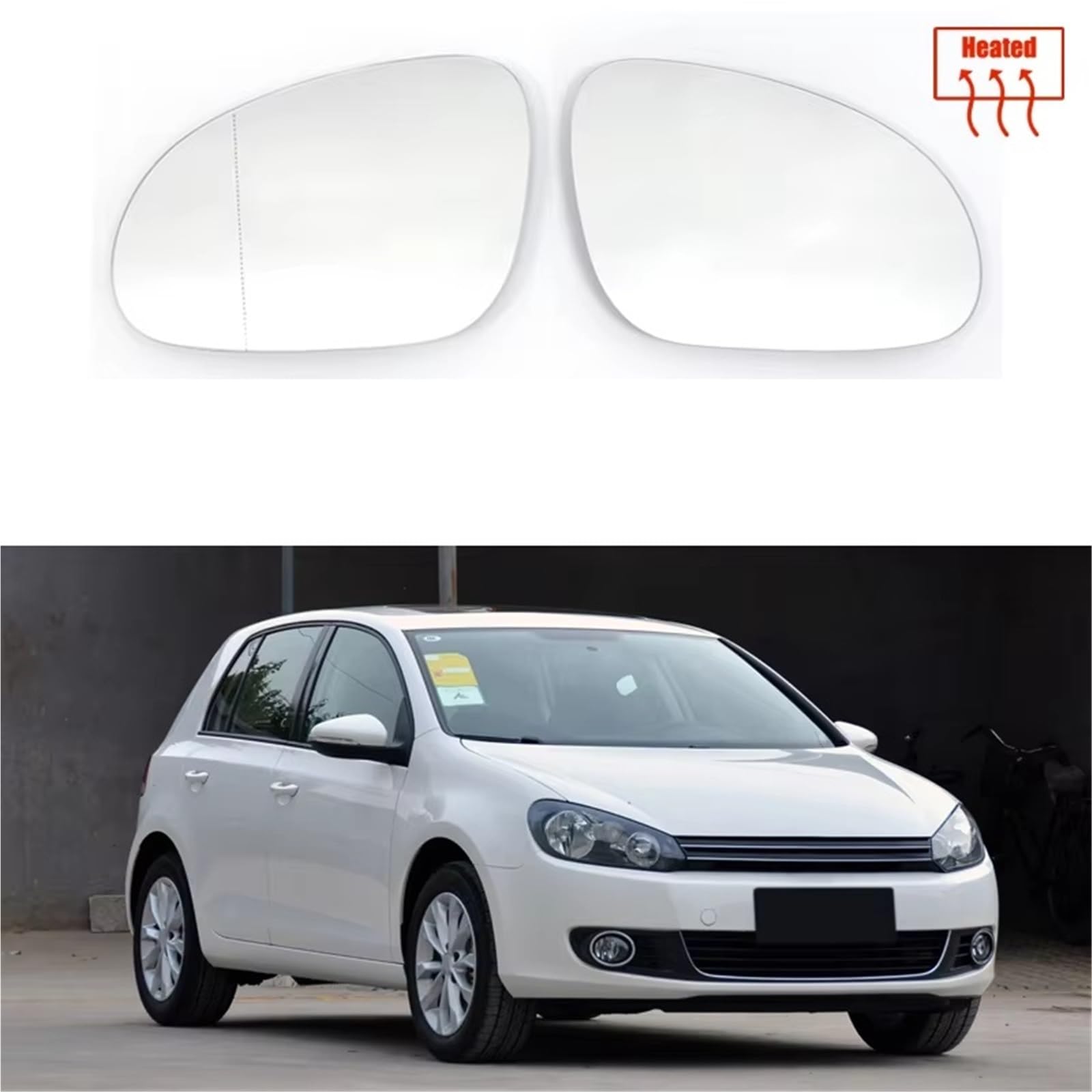 Verre Rétroviseur Latéral Rétroviseur extérieur Chauffant pour Golf pour GTI 6 MK6 2009-2012, rétroviseur latéral Gauche/Droit, Angle Glace Rétroviseur(1piece Left)