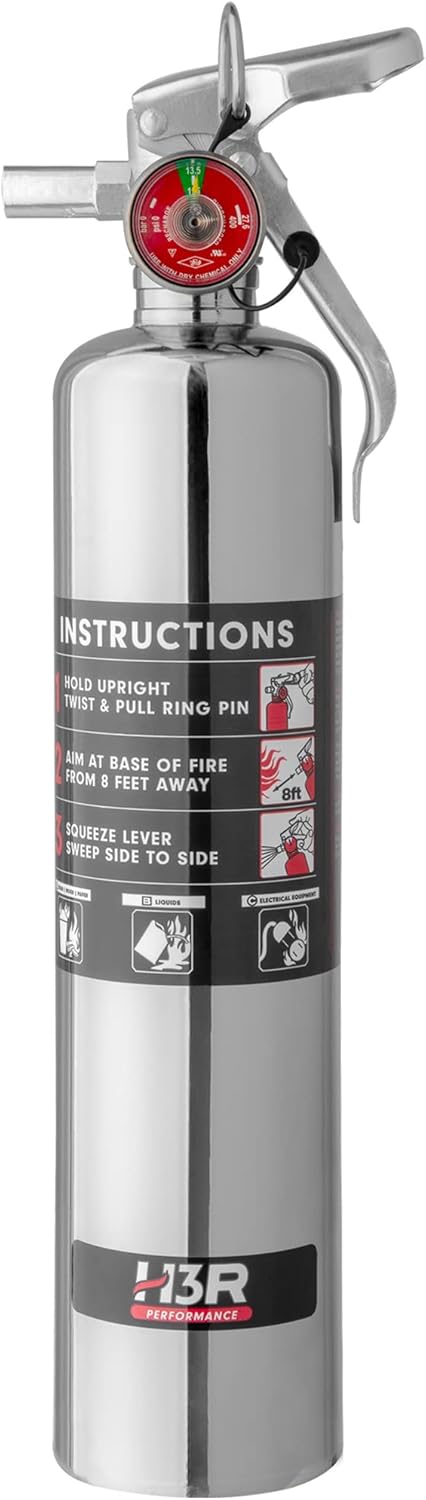 MaxOut ABC Fire Extinguisher for Vehicle, Marine & Home Safety | Car, Truck, Off-Road, UTV, RV, Boat | Refillable Dry Chemical | Mounting Bracket | UL Listed, USCG Approved | 2.5 lbs Chrome
