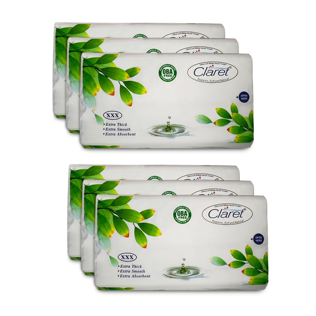 Claret Ultra Soft 2-Ply White Facial Tissues | 100 Pulls | Pack Of 6 | Skin-Friendly & OBA-Free | (18 x 20 cm)-image-40