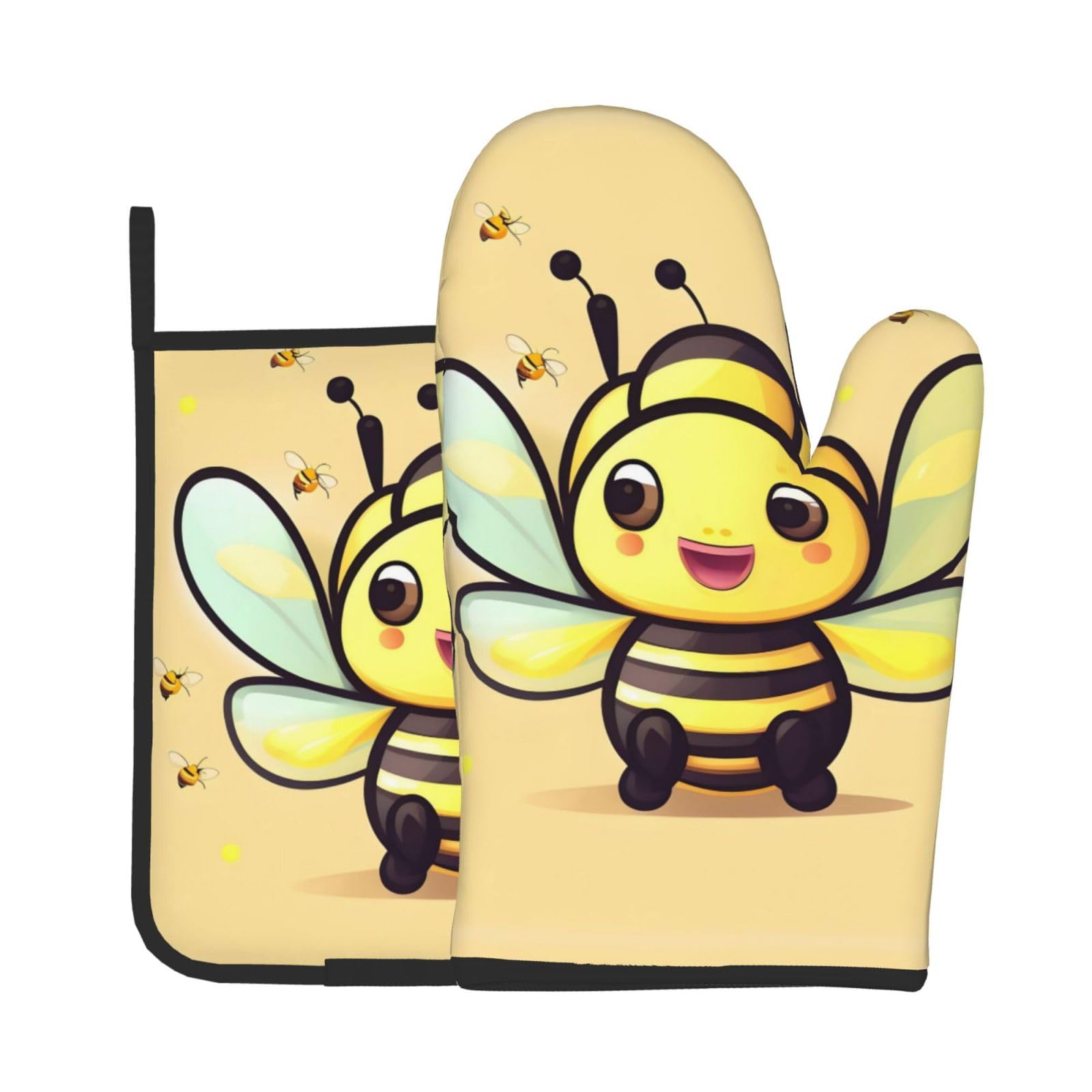 Oven Mitts and Potholders Set of 2 for Kitchen Baking Cooking GrayYellow bee Thick and Durable