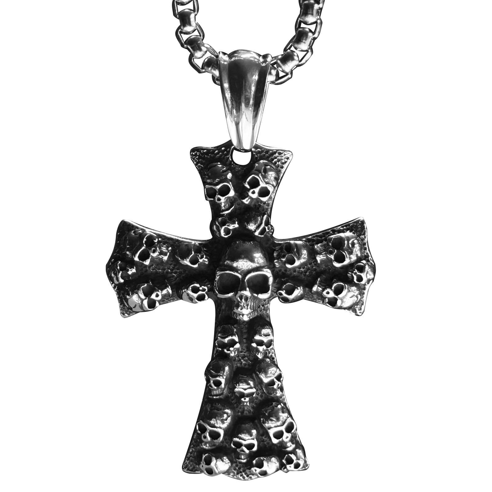 bahamutbahamut Mens Skull Dragon Pendant Necklace for Men Silver Cool Goth Accessory Jewelry with Stainless Steel Chain