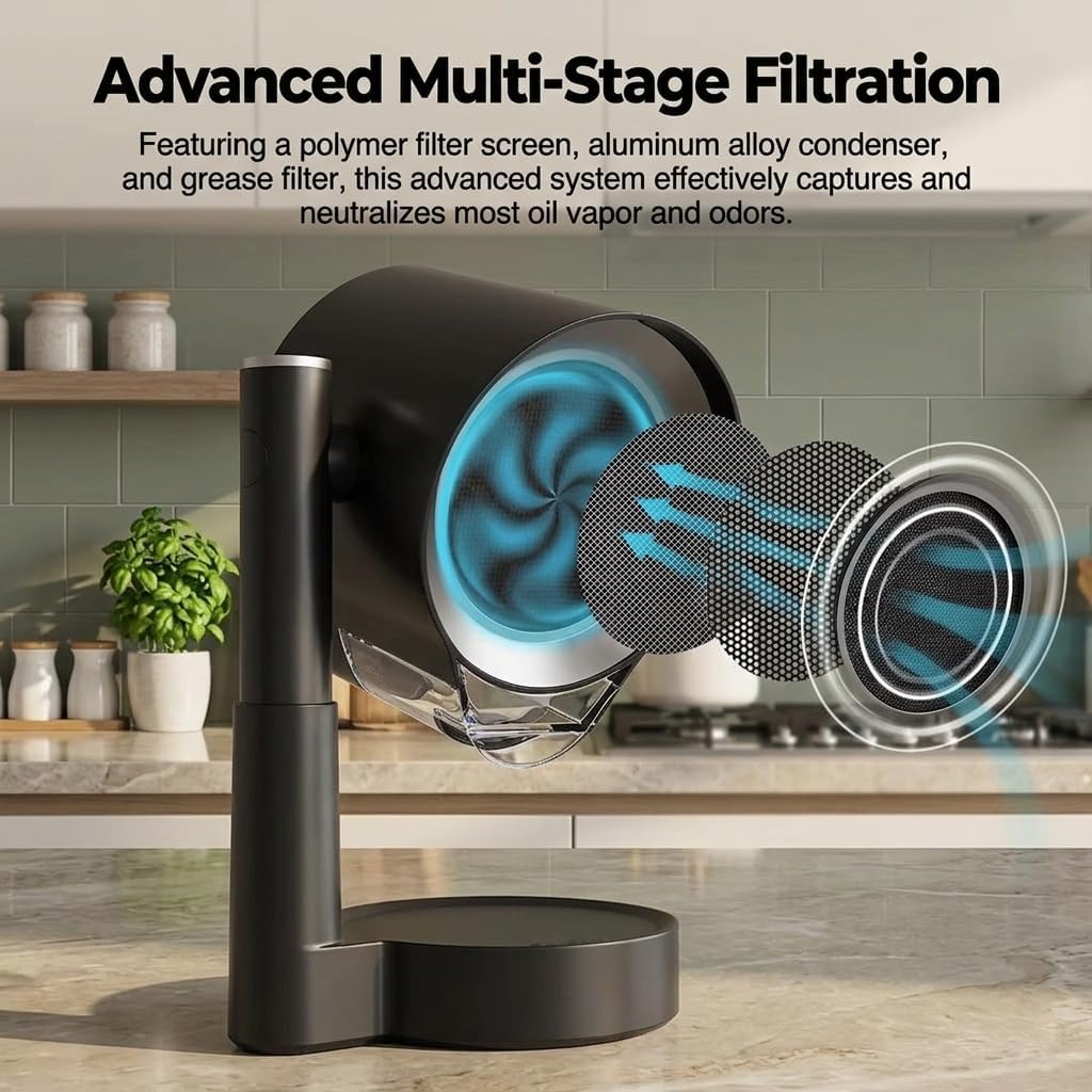 Portable Range Hood for Cooking, 3-Speed Portable Kitchen Exhaust Fan with Triple Filtration, Desktop Cooking Fan for Smoke and Oil Vapor, Portable Kitchen Hood for Indoor BBQ, RV, and Grilling