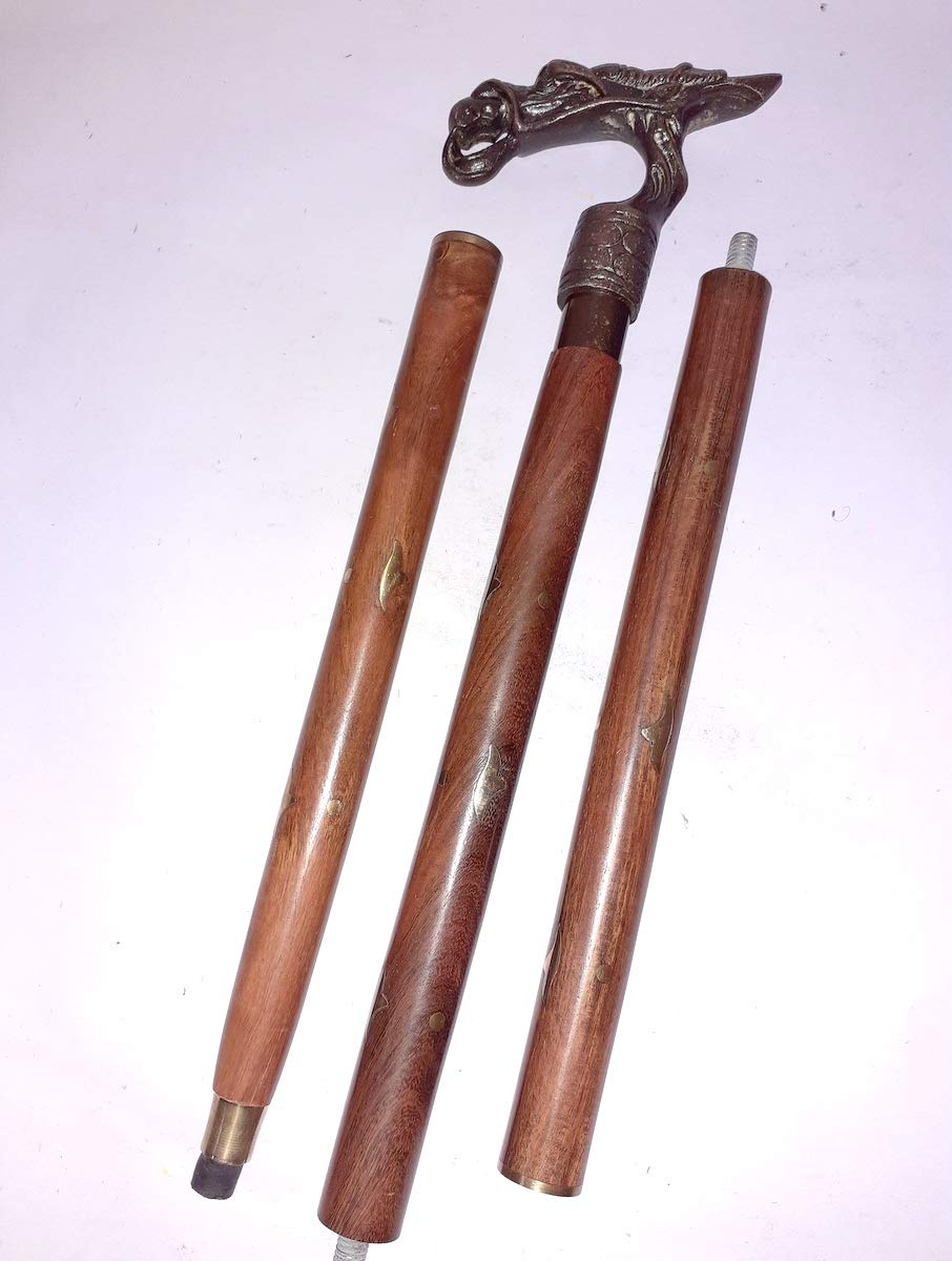 Canne de marche en bois robuste anti-douleur et poignée dragon alu
