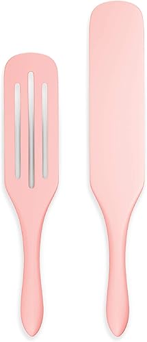 Spurtle - Juego de 2 piezas de silicona, espátula de cocina, herramientas para cocinar, raspador de tarro estrecho, cucharas para mezclar, pastel de