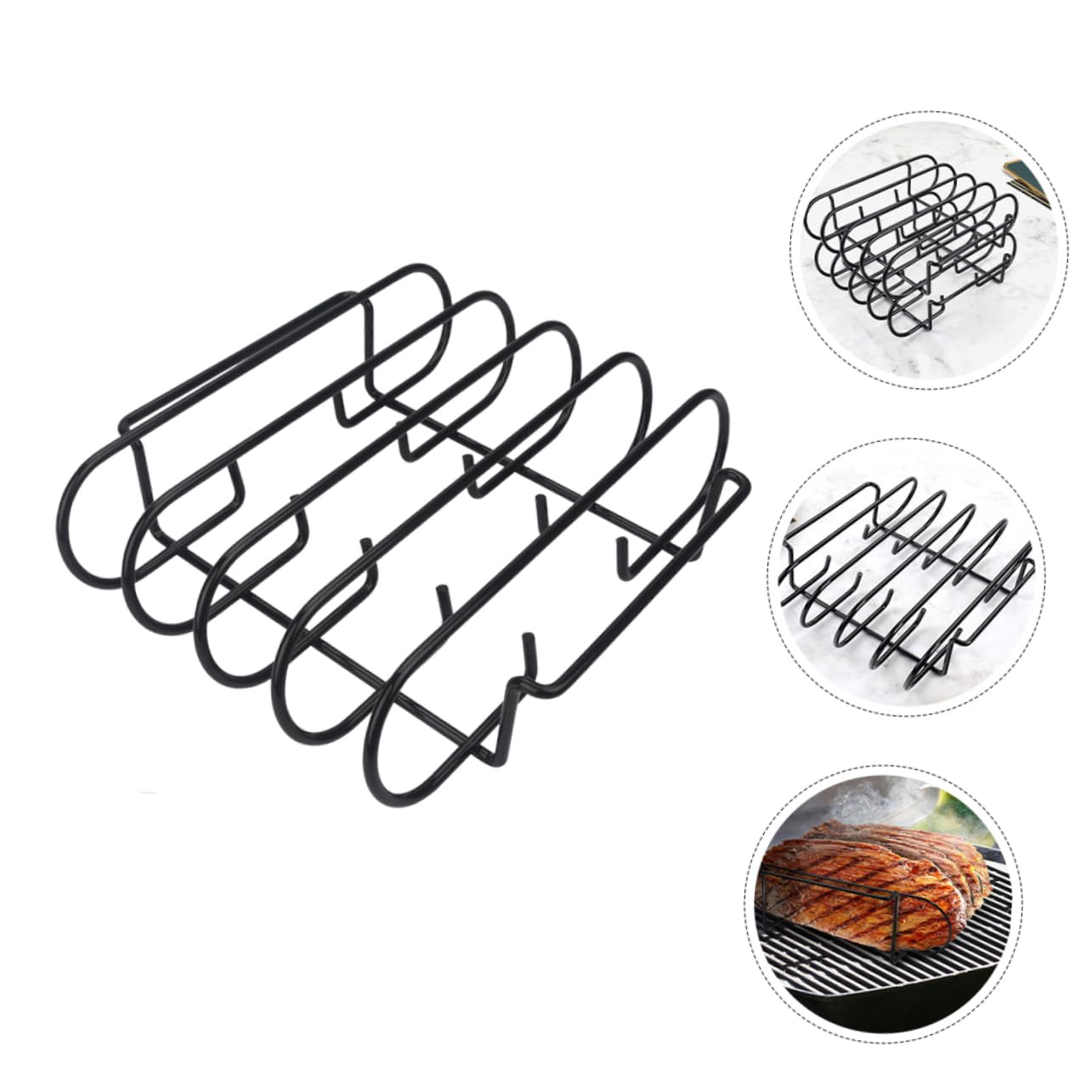 BESPORTBLE Supporto per Arrosto in Acciaio Inox Nero, Griglia Portatile Compatta e Resistente per Carne e Manzo, per Barbecue in Giardino o Campeggio