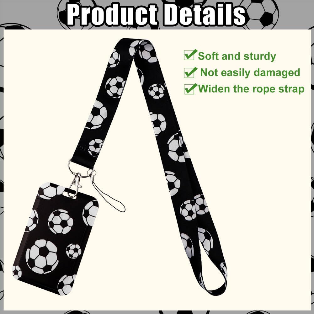 Lanyard with Card Holder, Soft Football Pattern Black Lanyard Comfortable Id Card Holders for Bus School Cruise Ship, with a Black Football Keychain - Image 3