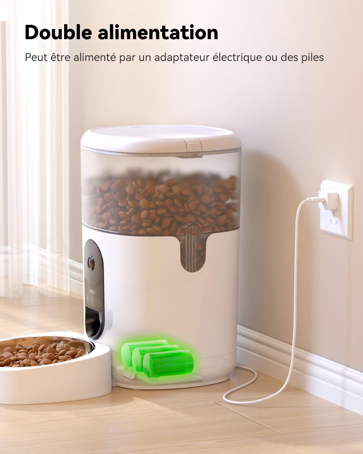 Imou 4L Distributeur Croquettes Chat Automatique avec 360° Caméra 4MP | Distributeur Croquettes Chat/Chien, Capteur de Faible Niveau de Nourriture, Détection de Mouvement/Animal, 1 à 15 Repas