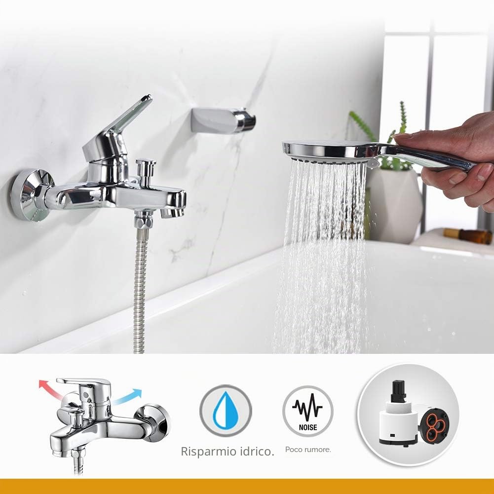 Ibergrif M13050 Rubinetto Miscelatore per Vasca da Bagno con 3 Modalità Sistema Doccia a Pioggia con Flessibile Doccia 180 cm e Bocchetta Allunga (40 cm) Rubinetto Doccia con Supporto Doccia