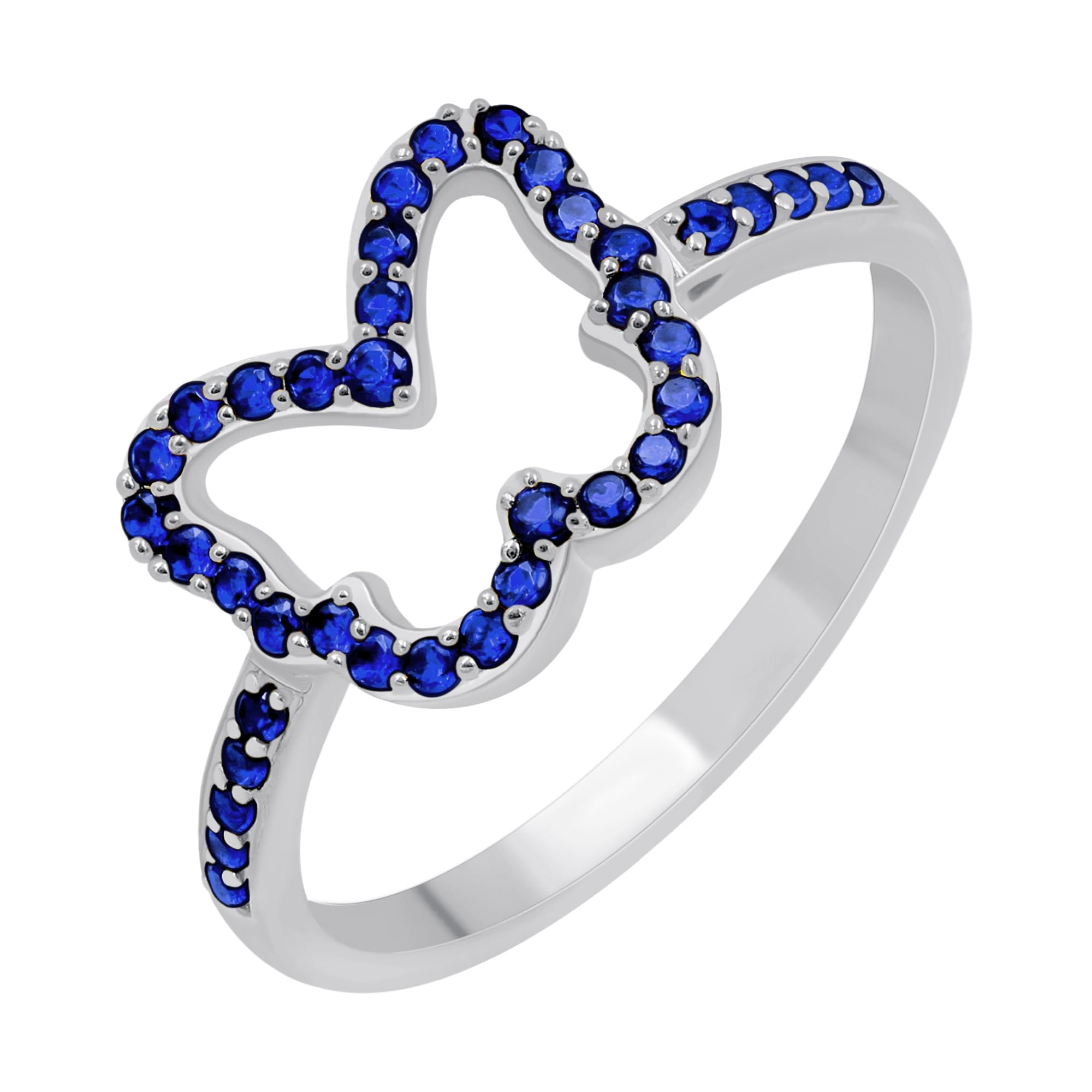 18K Yellow & White Gold Plated Created Ruby/Blue Sapphire/Simulated Diamond/Emerald Stone Butterfly Shape Rings for Women - Light Weight Birthstone Ring Jewelry - Gift for Her