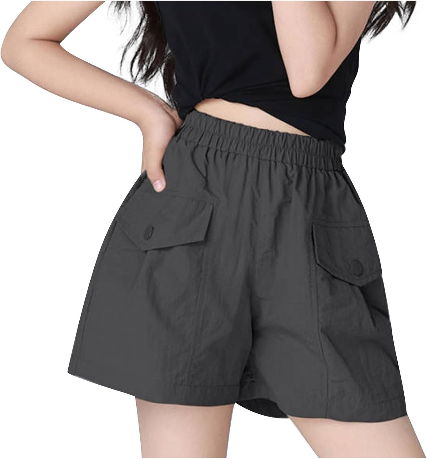 Girls' Hiking Cargo Shorts Quick Dry Lightweight Summer High Waist Athletic Shorts Wide Leg Comfy Short with Pockets