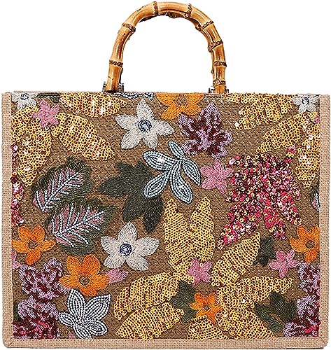Bolso Tote de Verano para Mujer con Lentejuelas y Asa de Bambú miniatura 1