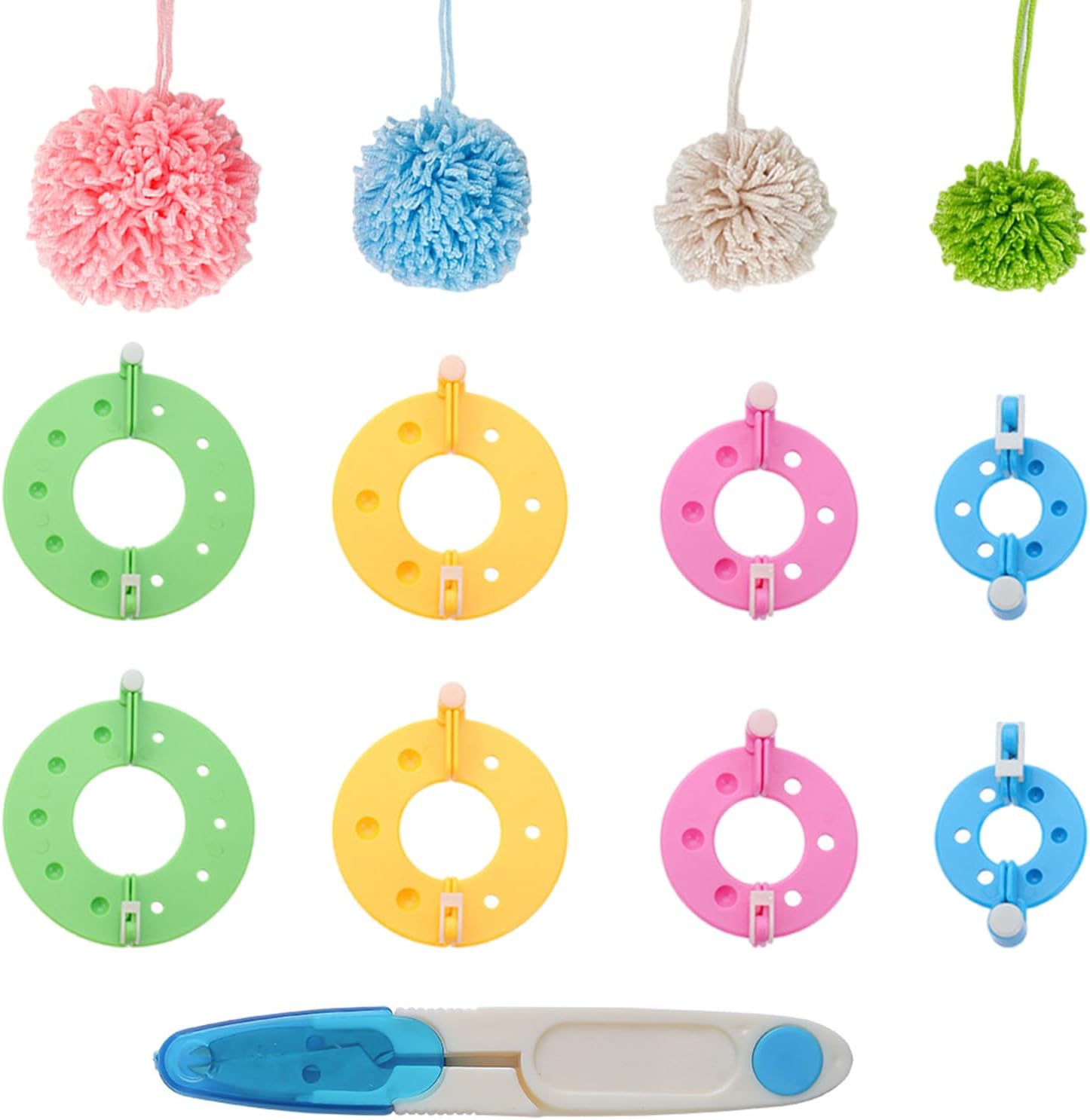 6 Pcs Pom Pom Maker Set - 4 Sizes DIY Fluff Ball Weaver For Yarn Craft (1.5in To 3.5in)