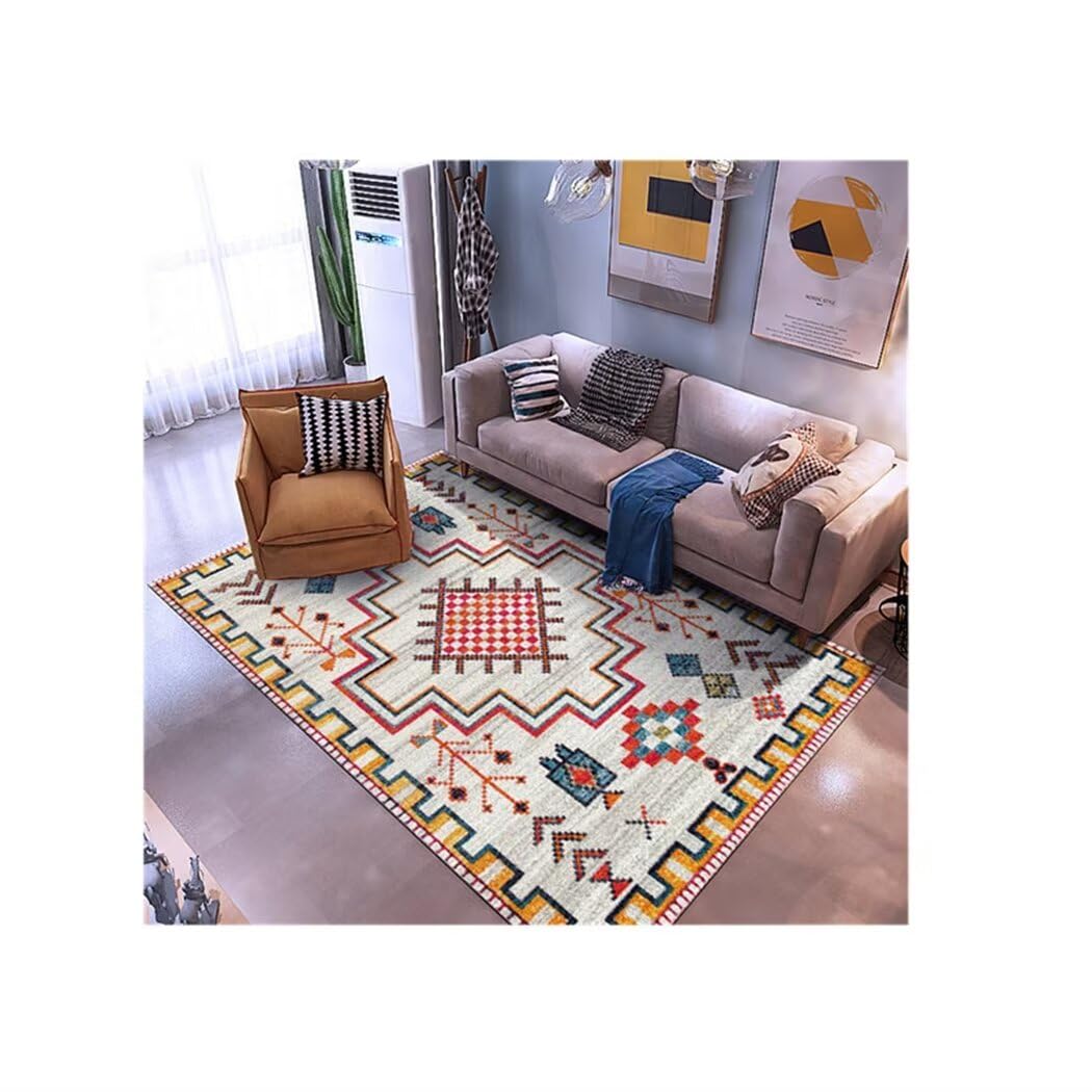 Tapis de salon géométrique rétro 120x160cm lavable à poils courts