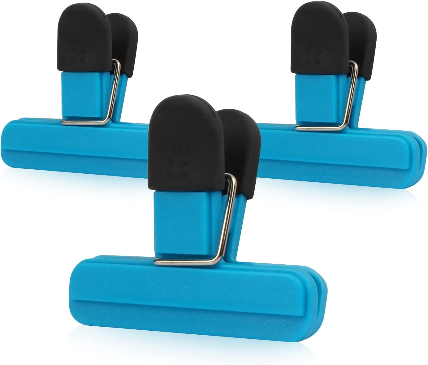 KUFUNG Food Bag Sealing Clips Set - 3 Pack Heavy Duty Food Storage Clips, Chips Bag Clips for Bags Snap Closure Bag Sealer, Large Bag Clips with Air Tight Seal Grip for Food Storage (Blue, S)