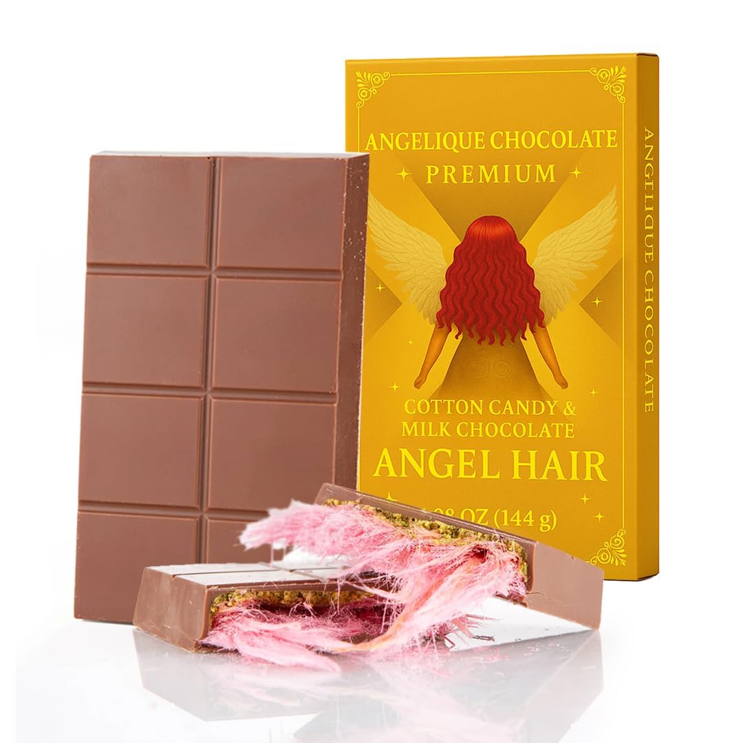 Angel Hair 5.08 Oz Pomegranate Cotton Candy & Milk Chocolate Bar – Viral Belgian Treat – Gourmet Gift