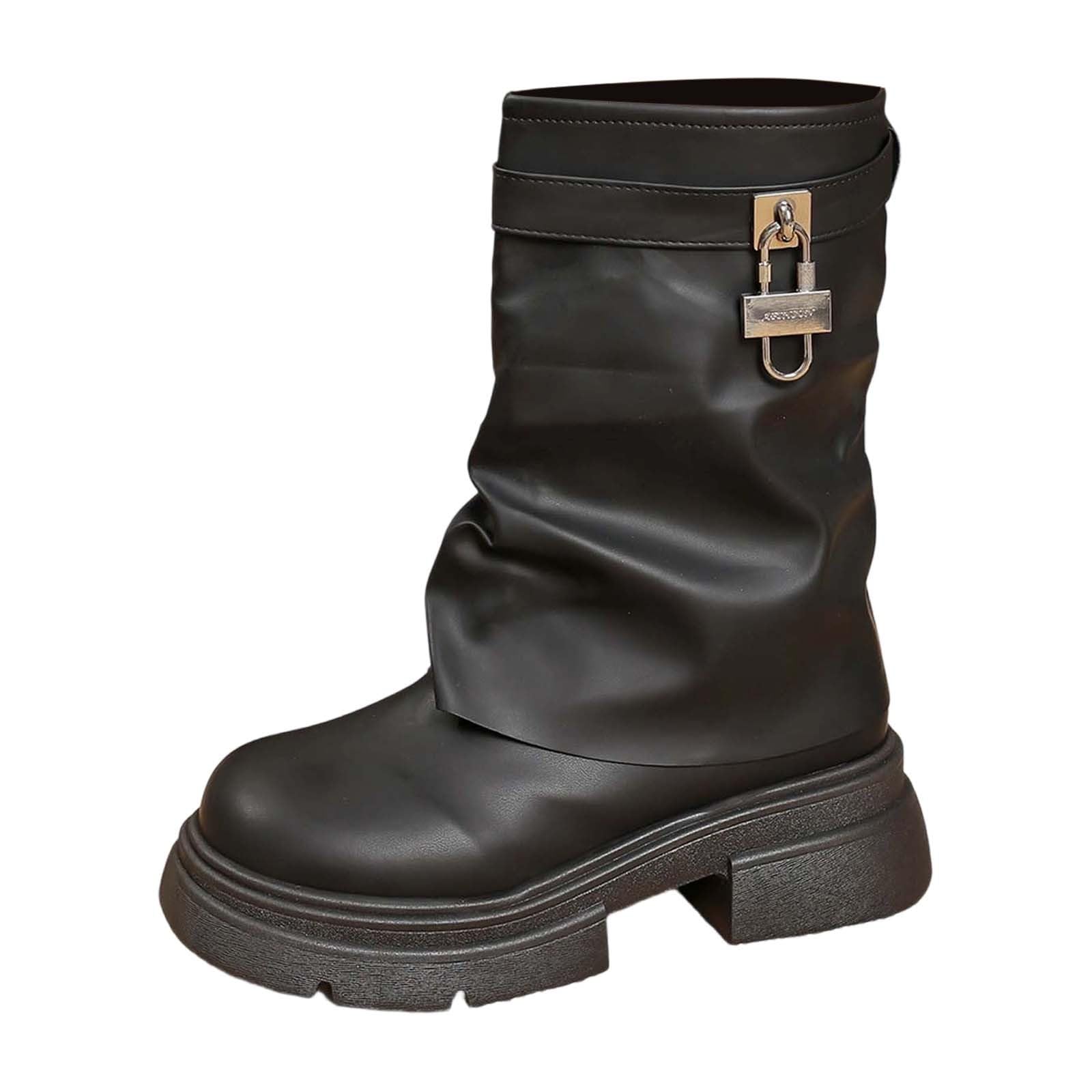 Botines de tacón grueso para mujer, estilo retro, versátiles, hasta la pantorrilla