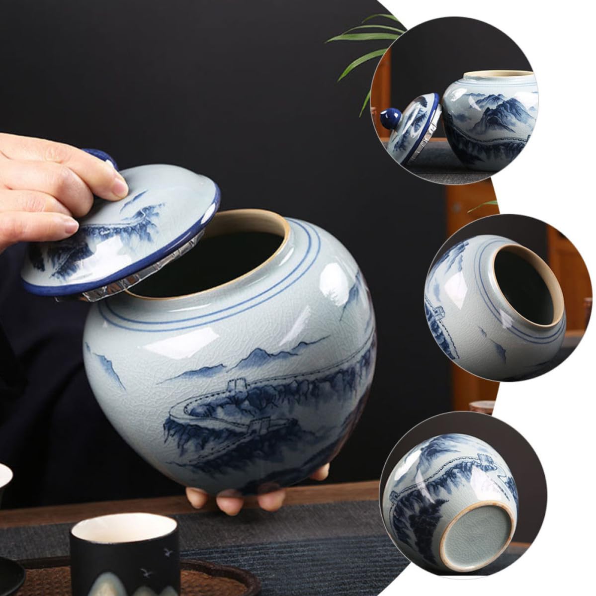 Tofficu Chinesische Teedose Versiegeltes Vorratsglas aus Keramik mit Dicht Schließendem Deckel Dekorativ im Vintage Stil für Tee und Nüsse für Zuhause oder Café