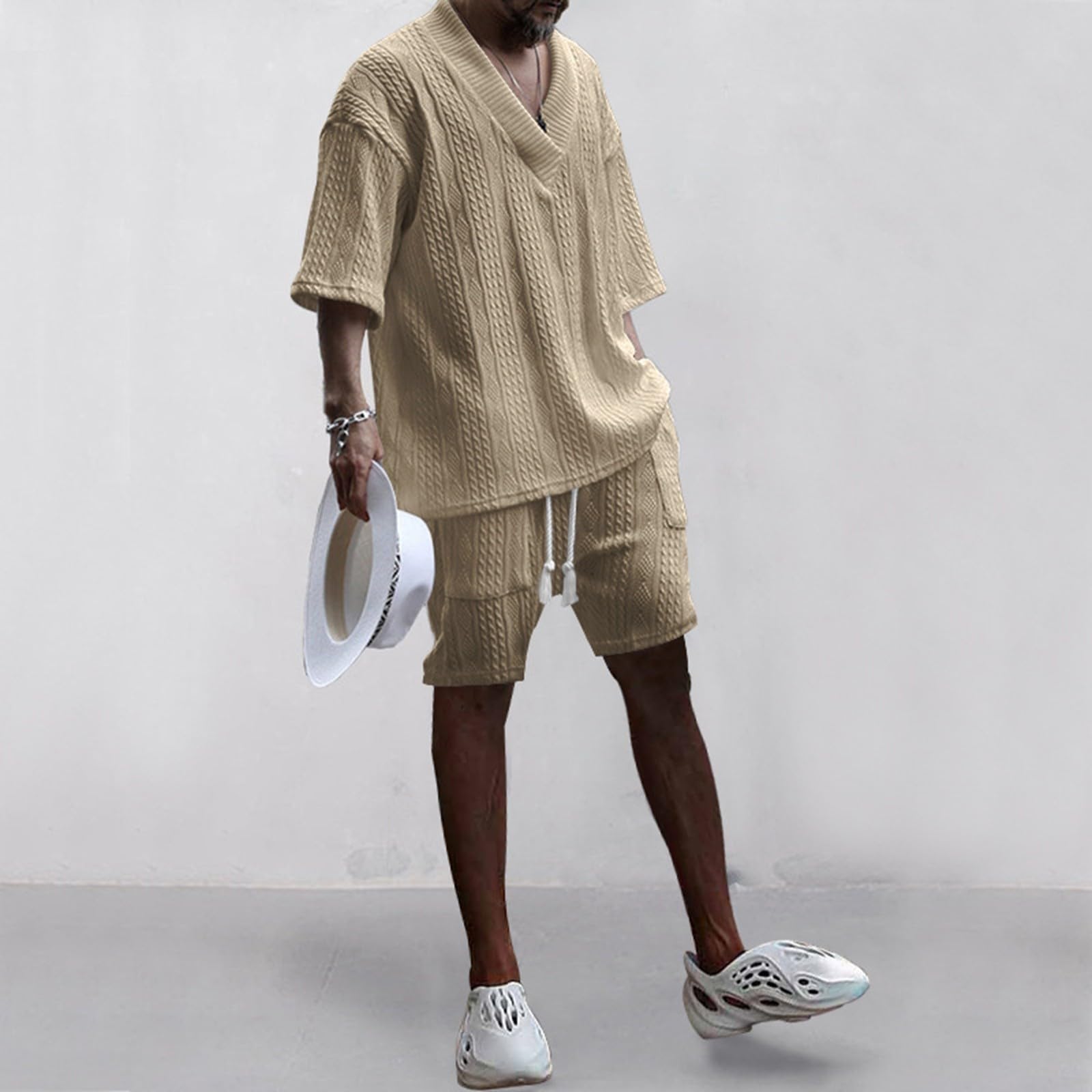 Tuta da uomo per matrimonio, completo in due pezzi, da uomo, in tinta unita, a mezza manica e pantaloni, set sportivo, per adolescenti, tuta estiva da spiaggia, abbigliamento casual 2024, maglione con