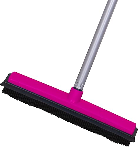 LCF Escoba de depilación para mascotas con escoba y mango telescópico, cerdas de goma que no rayan, escoba para exteriores, para baldosas de madera