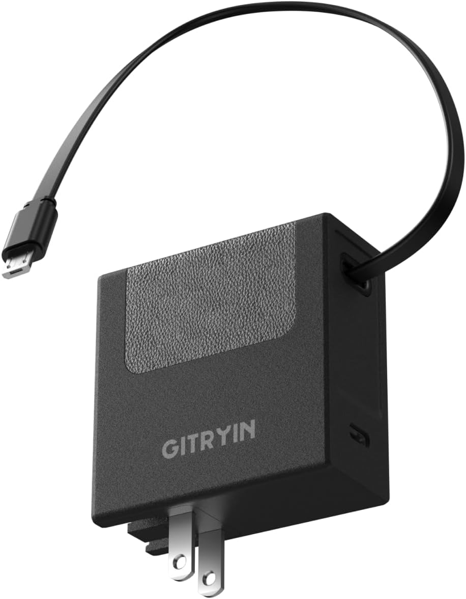 Gitryin Portable Micro USB Charger, Retractable Wall Charger with 33.5in Charging Cable, 40W Fast Charging Block with USB C Port Compatible with Samsung Galaxy S7 S6 J8 J7 Note 5,Kindle,LG,PS4, Black