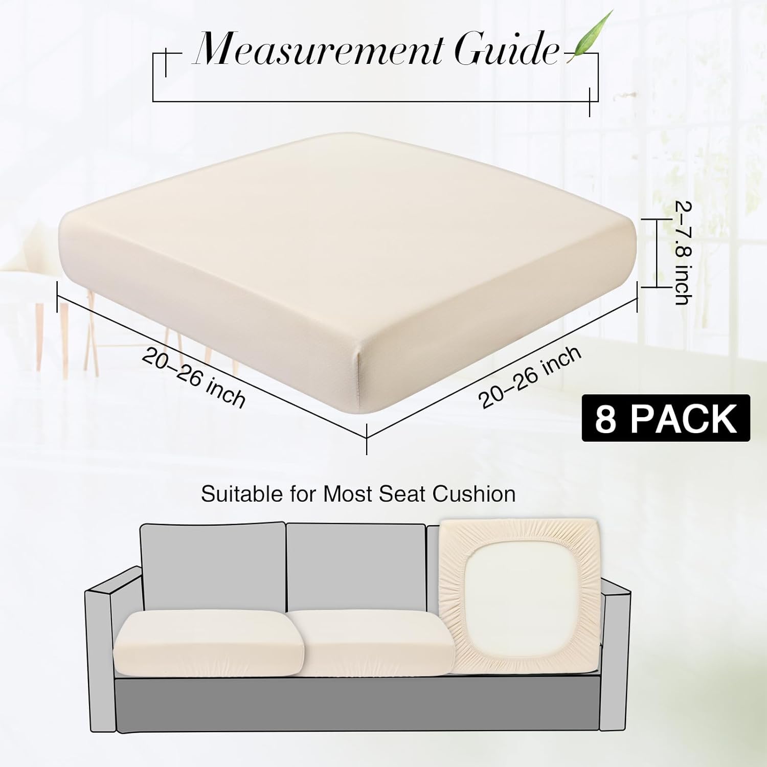 newwiee 8pcs patio cushion covers stretch outdoor cushion cover replacement for patio furniture sofa couch slipcovers, soft flexibility washable furniture protector(waterproof pure,beige) beige pure