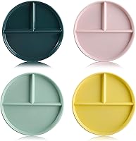 Vista 8 de Platos de control de porciones de 9 pulgadas (paquete de 4) platos divididos de plástico para adultos, plato llano de 3 compartimentos, perfecto