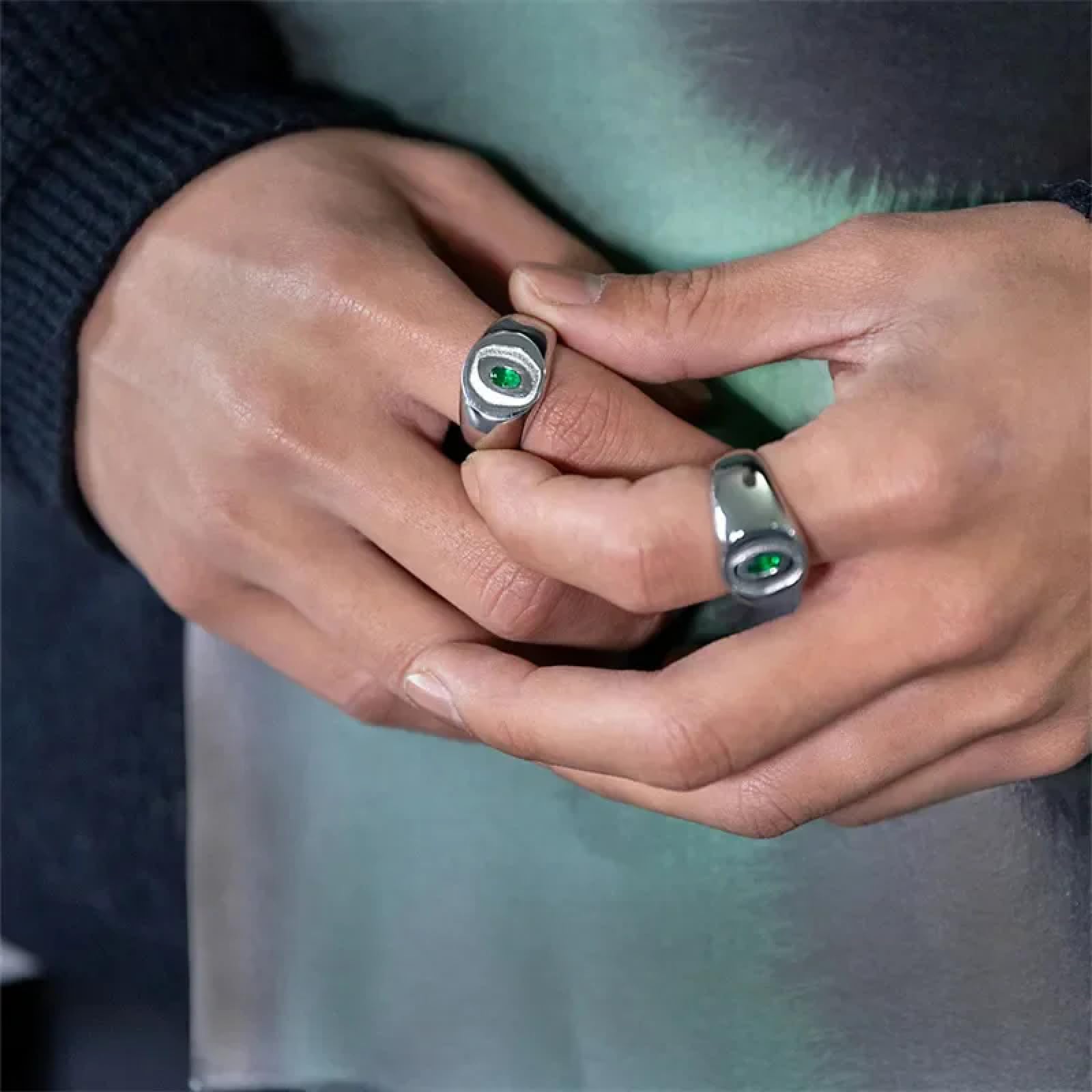 Ring Ringe Damen Bijouterie Herren Nischendesign Grüner Zirkon Ring Herren&Damen Mode Senior Ins Persönlichkeit Hip-Hop Street Spezialförmige Schmuck Accessoires