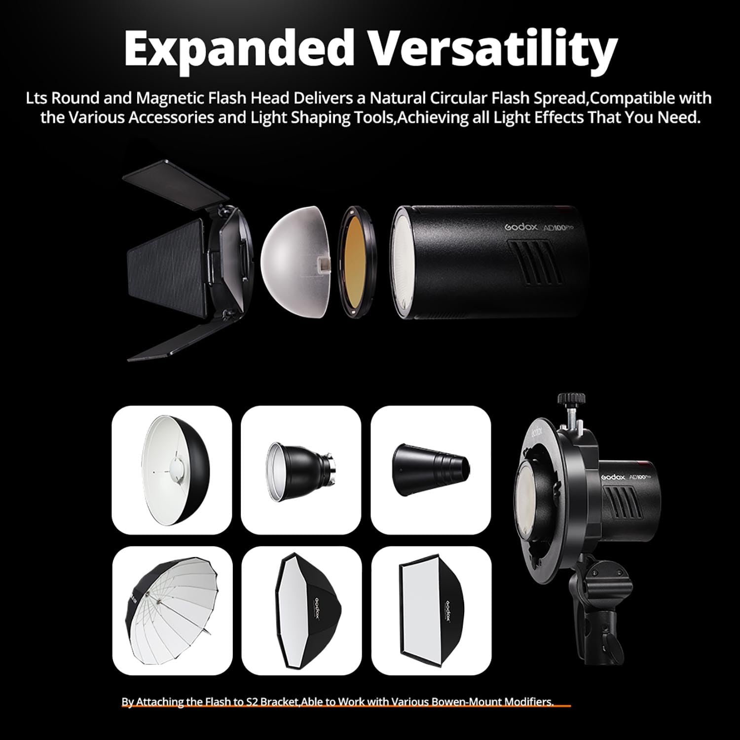 Godox AD100Pro AD100 PRO 100Ws TTL 2,4G HSS 1/8000s torcia tascabile con batteria al litio 7,2V/2600mAh 360 flash con piena potenza 0,01-1,5s